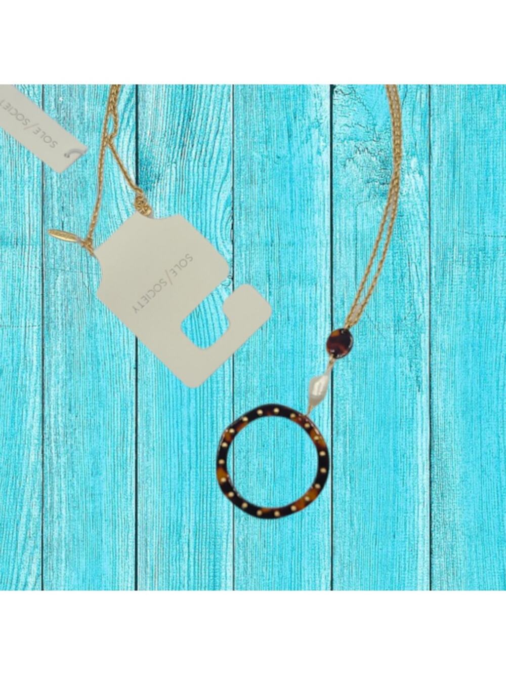 Gold Freshwater Pearl Brown Tortoise Resin Pendant Necklace ~ NEW